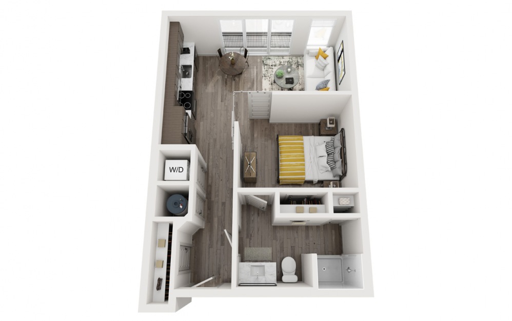 Midland II - 1 bedroom floorplan layout with 1 bath and 578 square feet.