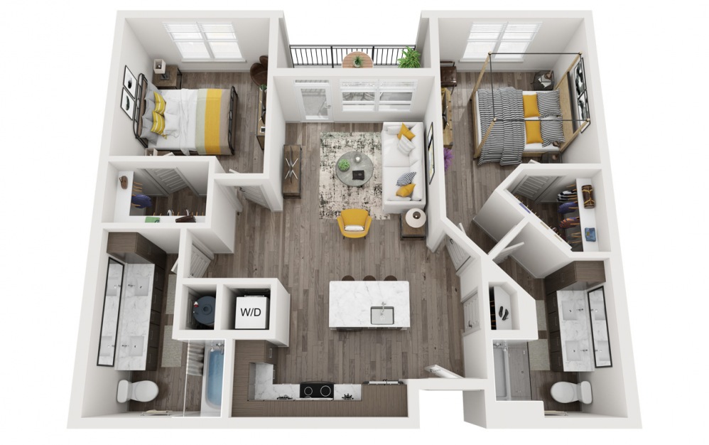 Blue Ridge - 2 bedroom floorplan layout with 2 baths and 1010 square feet.