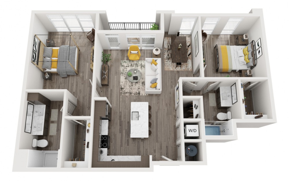 Norfolk Southern - 2 bedroom floorplan layout with 2 baths and 1205 square feet.