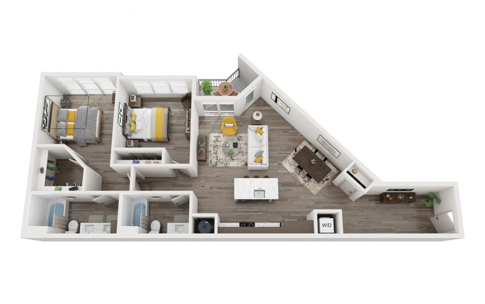 Penn Central - 2 bedroom floorplan layout with 2 baths and 1241 square feet.