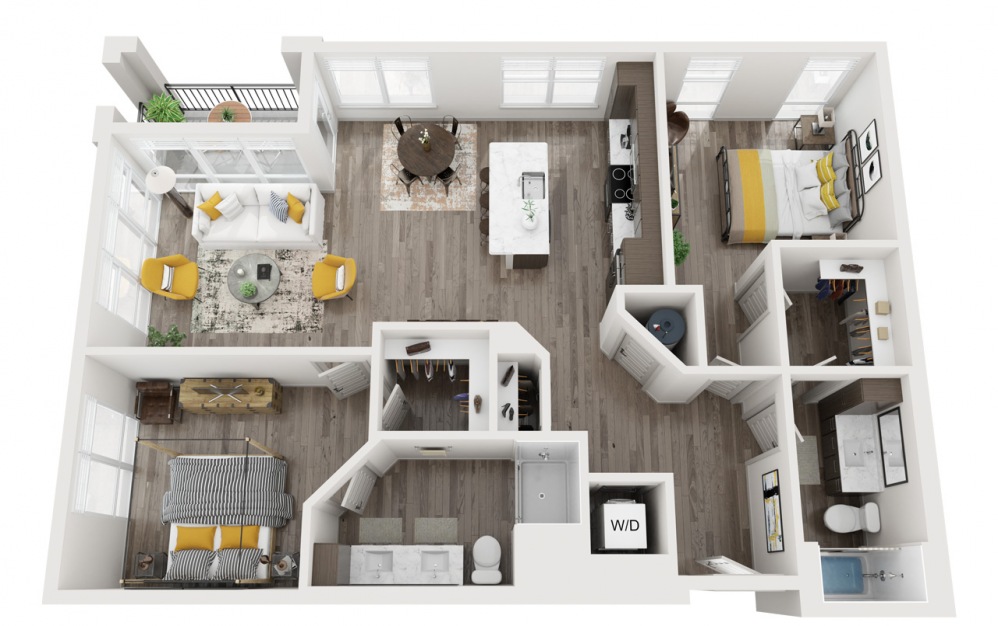 Union Pacific II - 2 bedroom floorplan layout with 2 baths and 1192 square feet.