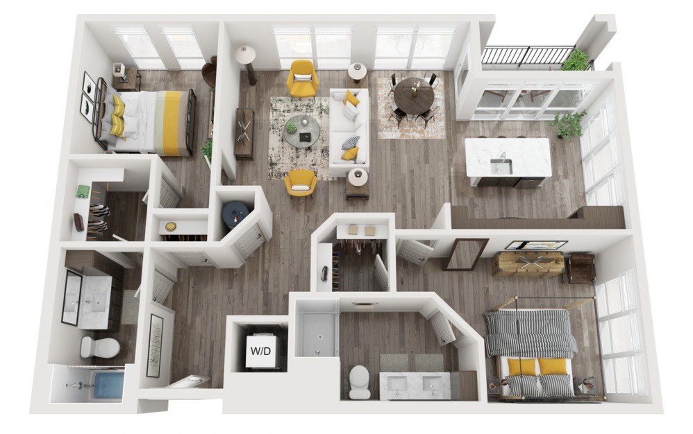 Union Pacific - 2 bedroom floorplan layout with 2 baths and 1179 square feet.